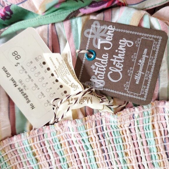 Striped Sleeveless Maxi Dress XXL Pink Aqua Yellow Floral Accent Matilda Jane - Picture 5 of 5